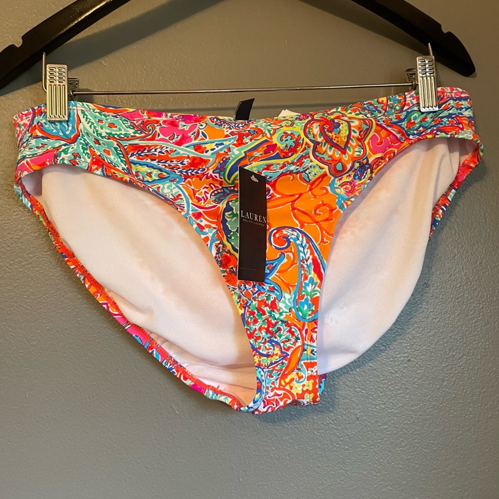 NWT Lauren Ralph Lauren 14 Womens Paisley Orange Women’s Bikini Swim Bottoms $60 - Picture 4 of 12
